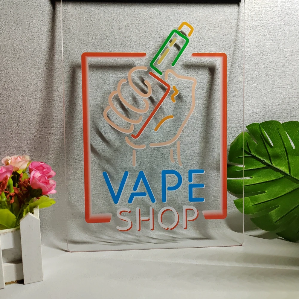 Vape Shop Holding Hand Display Multicolour Luminous Sign with Neon Light Emitting Effect Home Decor Bedroom Wall