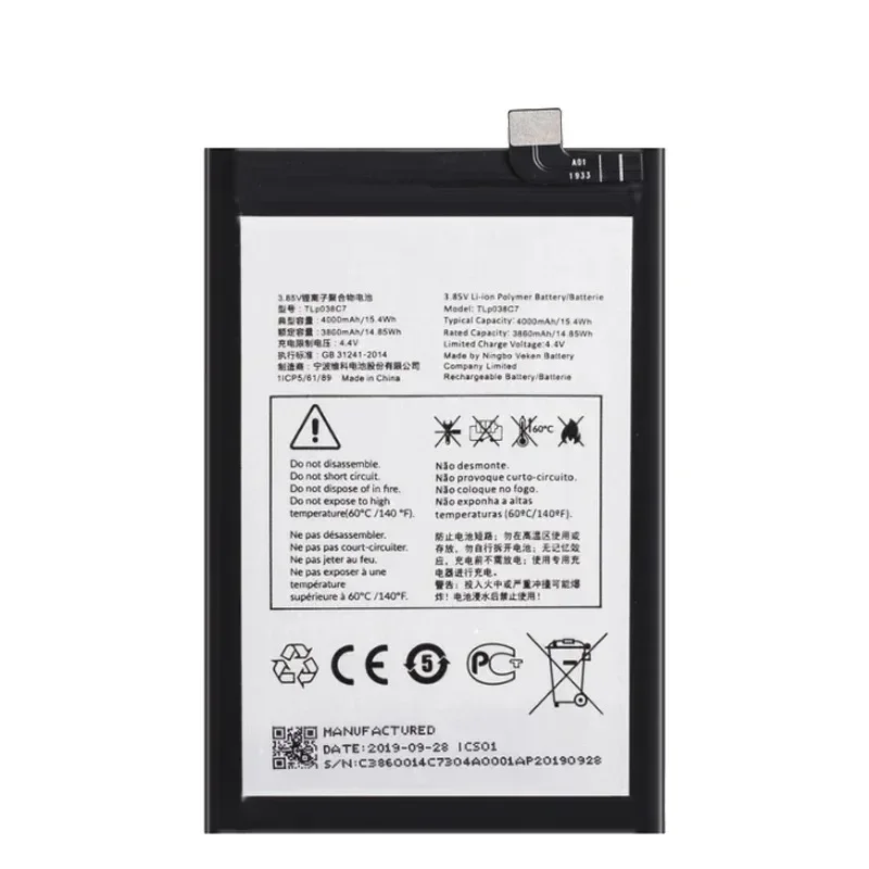 New  TLP038C7 TLP038C1 4.4V 4000mAh Mobile Phone Battery for Alcatel 3x (2019) 2019 5048 5048A 5048Y 5048I 5048U Cell Phone