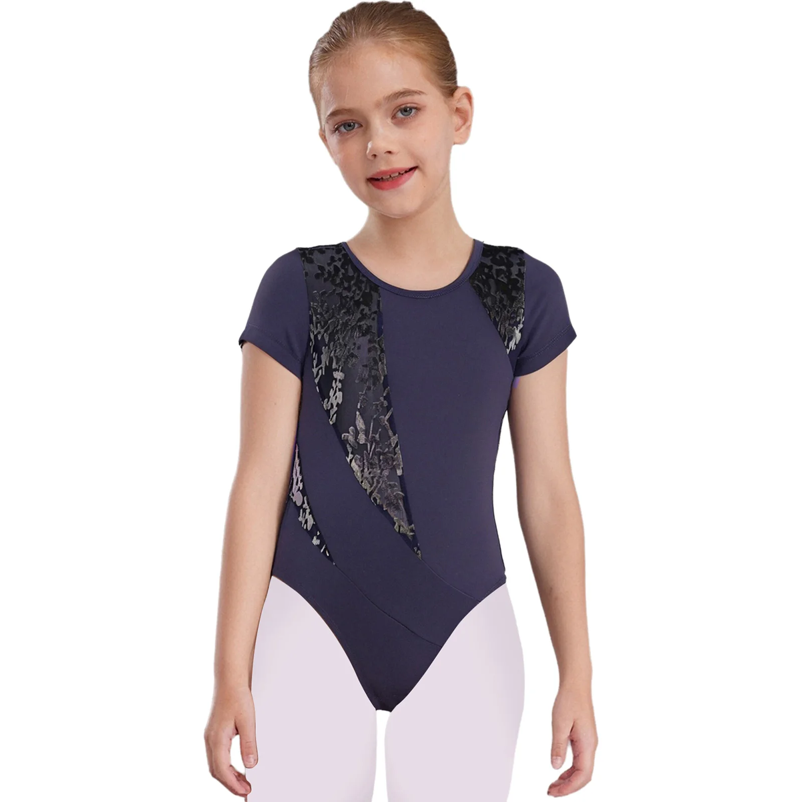 

Kids Girls Ballet Gymnastics Dance Practice Performance Costume Short Sleeve Mesh Lyrical Acrobatics Ballet Dance Leotard