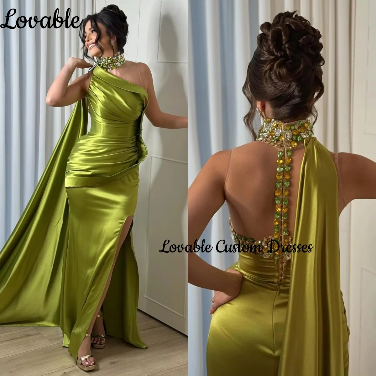 Abito da sera di lusso Dubai Personalizza abiti a trapezio con perline lunghi fino al pavimento per abiti da ballo con scollo rotondo e cerniera senza maniche Ves