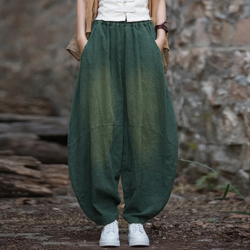 Ramie Sand Fried Old Loose Drooping Bloomers Spring Cotton and Linen Women's Clothing New Meditate Zen Tai Ji Pants Trousers