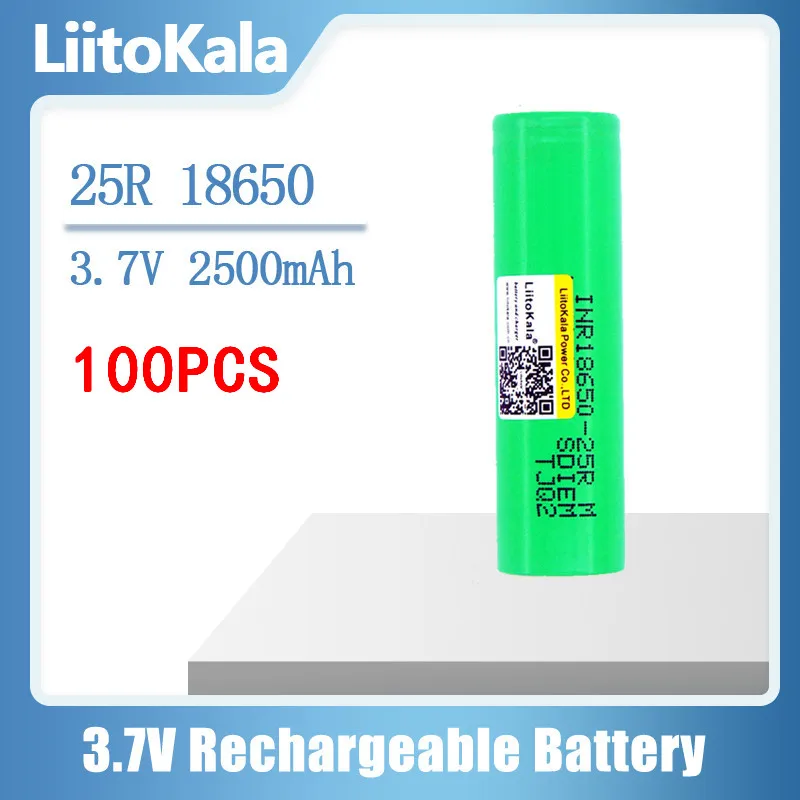 

100pcs LiitoKala 18650 25R INR1865025R 20A discharge lithium batteries, 2500mAh electronic cigarette Power Battery