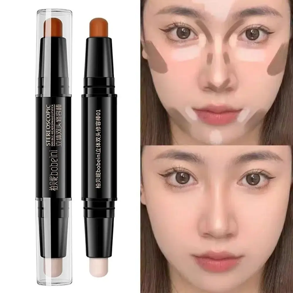 New Double-headed V Face Contouring Stick 2-in-1 Long Lasting Concealer Pen Face Makeup High Nose Bridge Shadow