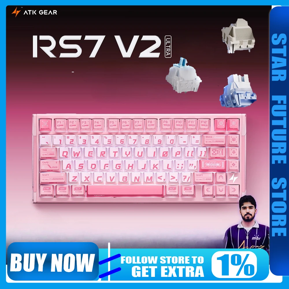 

ATK RS7 V2 Клавиатура с магнитным переключателем и 75% колонками RGB Световой эффект Полностью алюминиевый ЧПУ Двойная структура HIFI Игровой подарок Настольный компьютер
