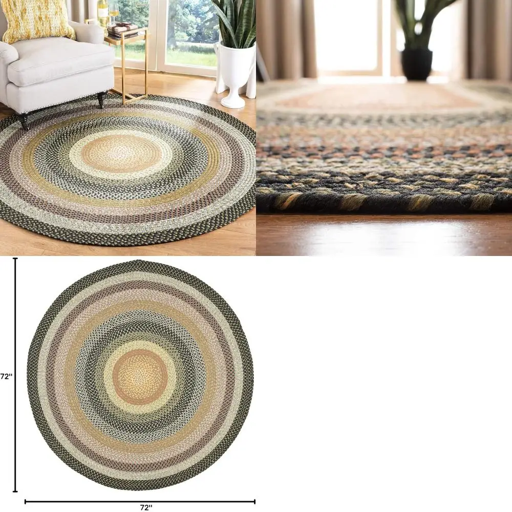 

6' Round Multicolored Handcrafted Reversible Outdoor Braided Rug, Easy Clean, Perfect for Patio and Mudroom (BRD308A)