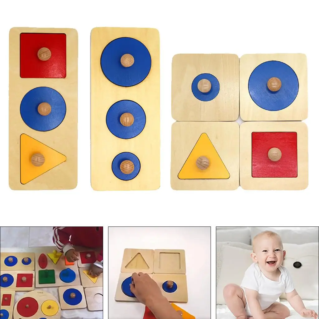 Baby Montessori Learning Board Toy Natural Wood Multiple Shapes Multiple Circle Square Triangle Learning Educational Toy