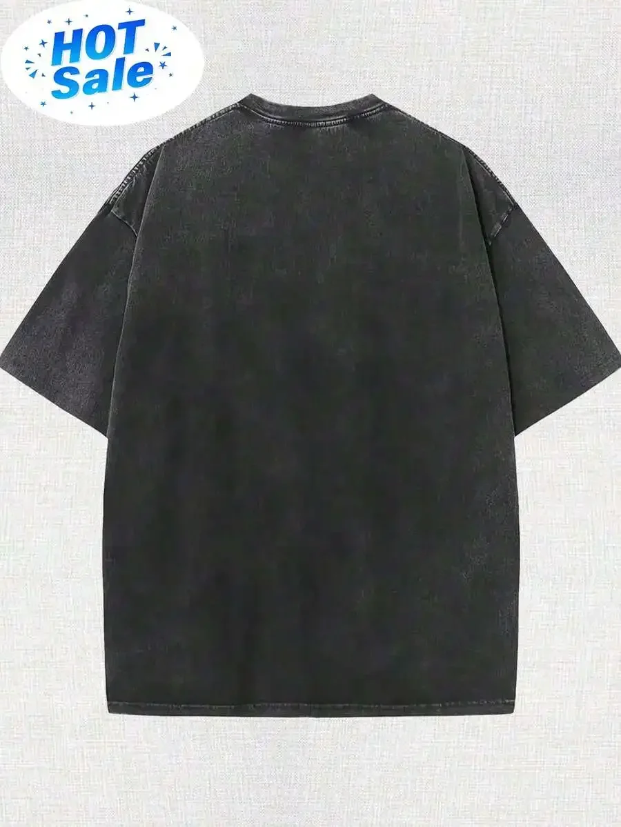 1PCSMen's Oversized T-Shirts, Washing Hip-Hop, Frank Channel, Orange, Ocean, Blonde, Hip-Hop, Fashionable Street Clothes, Retro.