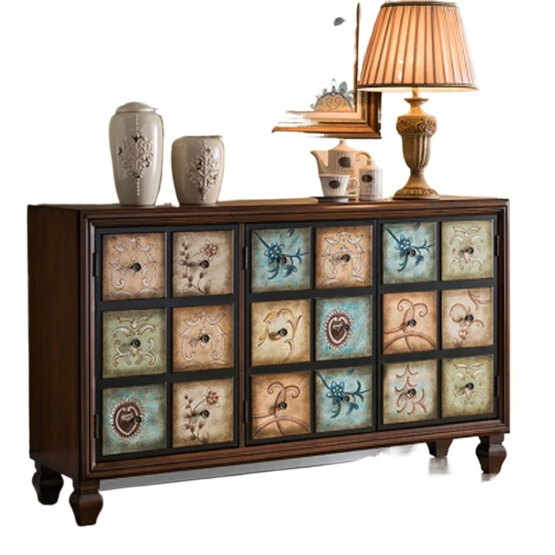 American shoe cabinet, balcony solid wood home painted storage door large capacity multi-layer storage