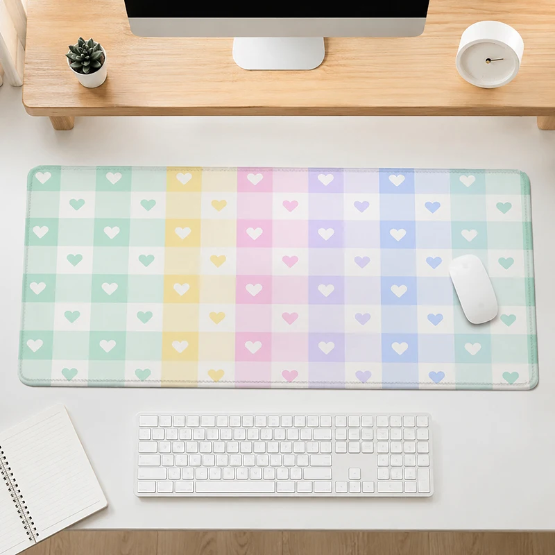 Mouse Pad Pastel Heart Checkerboard Gaming XL New Mousepad XXL MousePads Non-Slip Natural Rubber Gaming laptop Desktop Mouse Pad