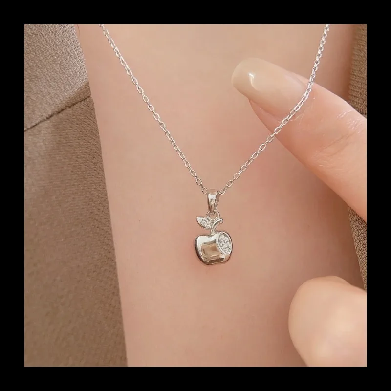 جديد S925 الفضة التفاح شكل قلادة قلادة شخصية عصرية ضوء تصميم فاخر الترقوة سلسلة الزركون المجوهرات