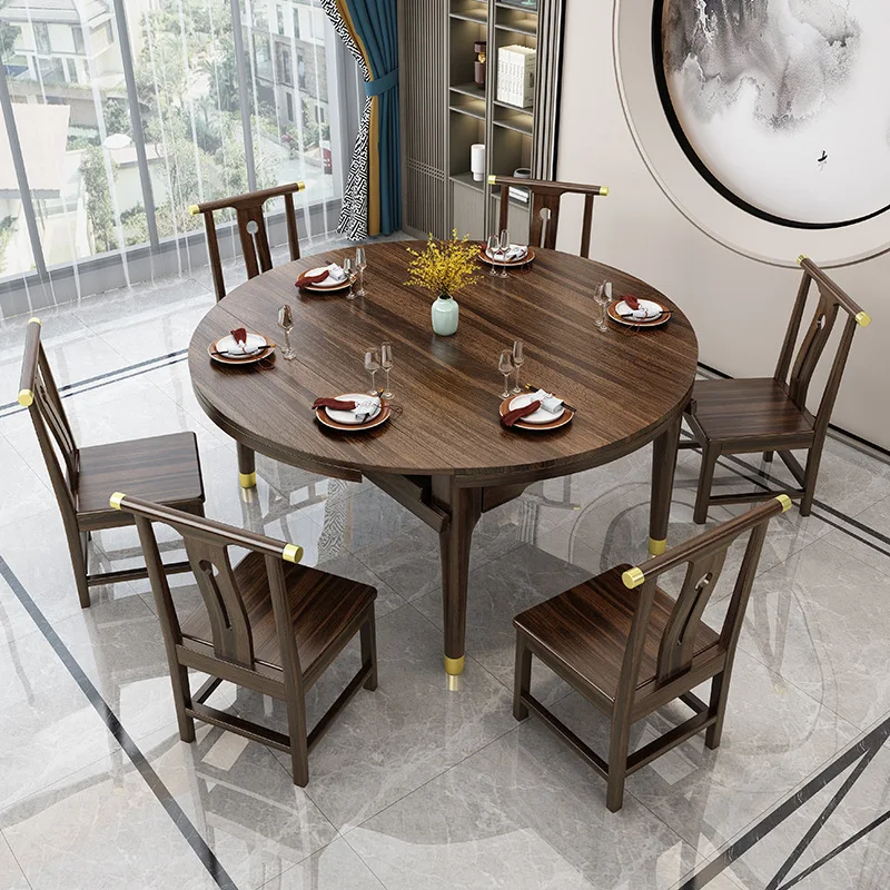 

New Chinese ebony solid wood dining table and chair combination restaurant household small apartment square and round dual-