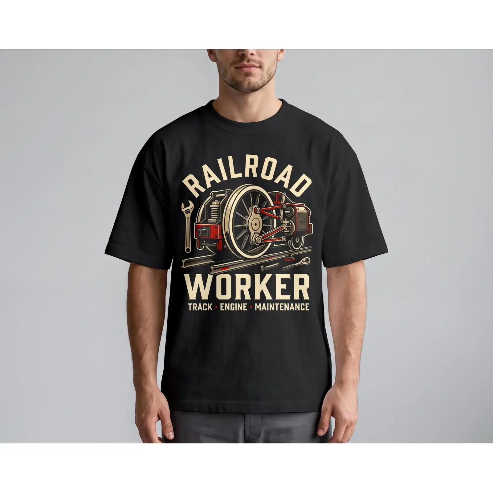 Vintage Railroad Worker T Shirt Locomotive Engine Maintenance vintage Washed fashion Stylish Unisex streetwear Stretched Casual