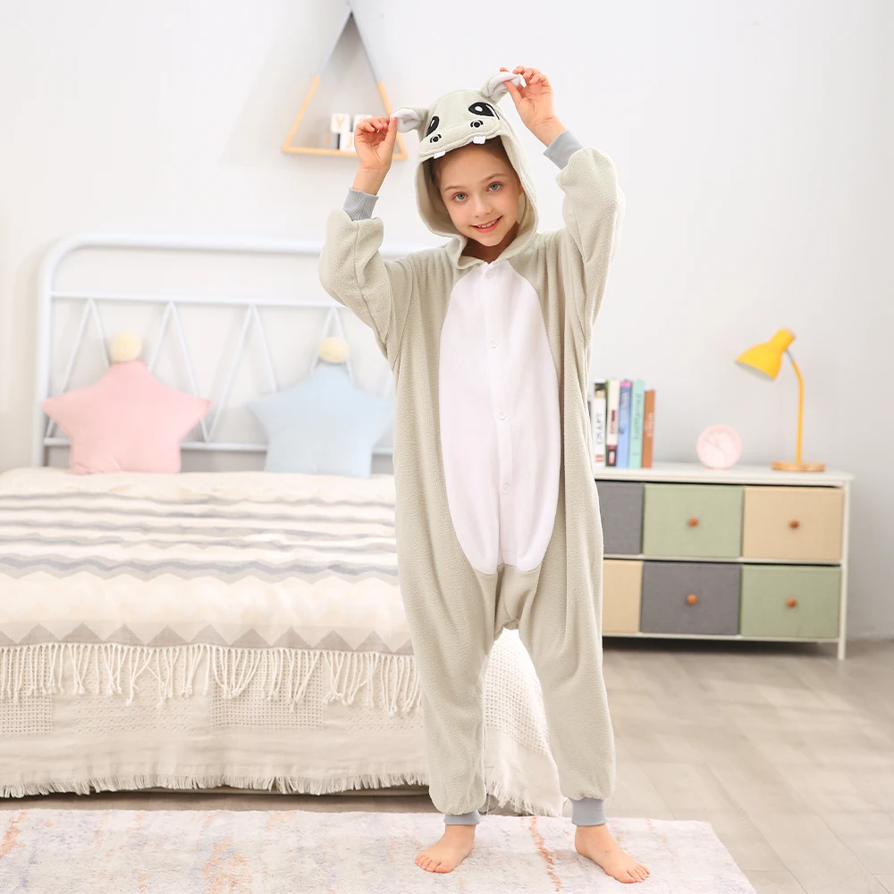 CANASOUR Hippo One-piece Pajamas Kids Unisex Halloween Parties Cosplay Costumes Winter Warm Homewears for Boys And Girls