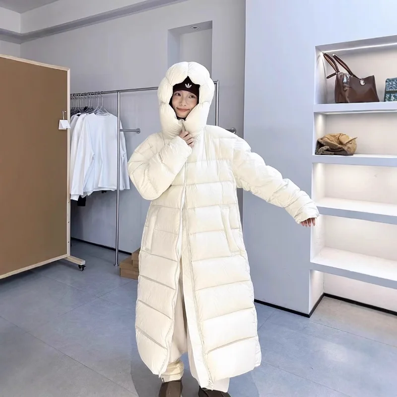 Puffer donsjack voor dames, winter casual lange jas, oversized en verdikt, knielengte tot aan de enkel, warm en stijlvol