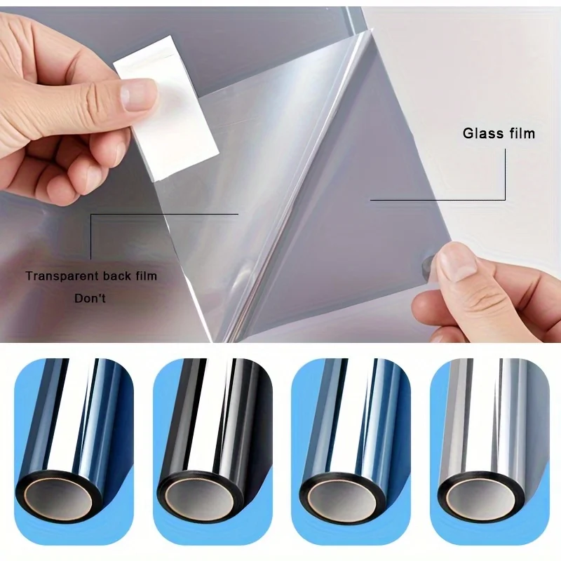 One Way Privacy Window Film Sun Block Heat Control Static Cling Removable for Home Office Bathroom Car Glass