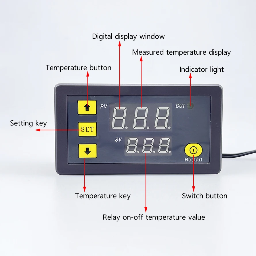 W3230 12 В 24 В AC110-220 В линия зонда 20A цифровой контроль температуры светодиодный дисплей термостат с прибором управления нагревом/охлаждением