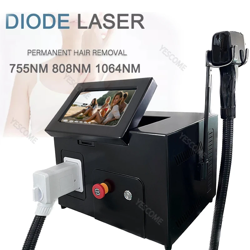 Professional Diode Laser Hair Removal Machine Alexandrit Painless Epilator with Permanent Cooling Head 808/755/910/1064nm 4-Wave