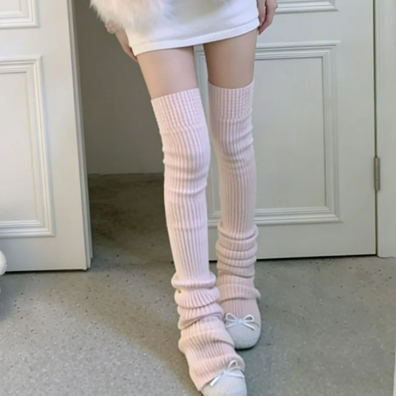 70cm Solid Color Women Leg Warmers Knitted Warm Leggings Ballet Foot Stacking Socks Cover Leg Warmer Thigh-high Boot Cuffs Socks