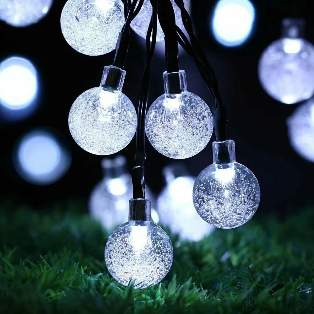 Waterproof Solar Powered Crystal Globe String Lights  50/100 LED with 8 Modes for Garden Party and Patio Decoration