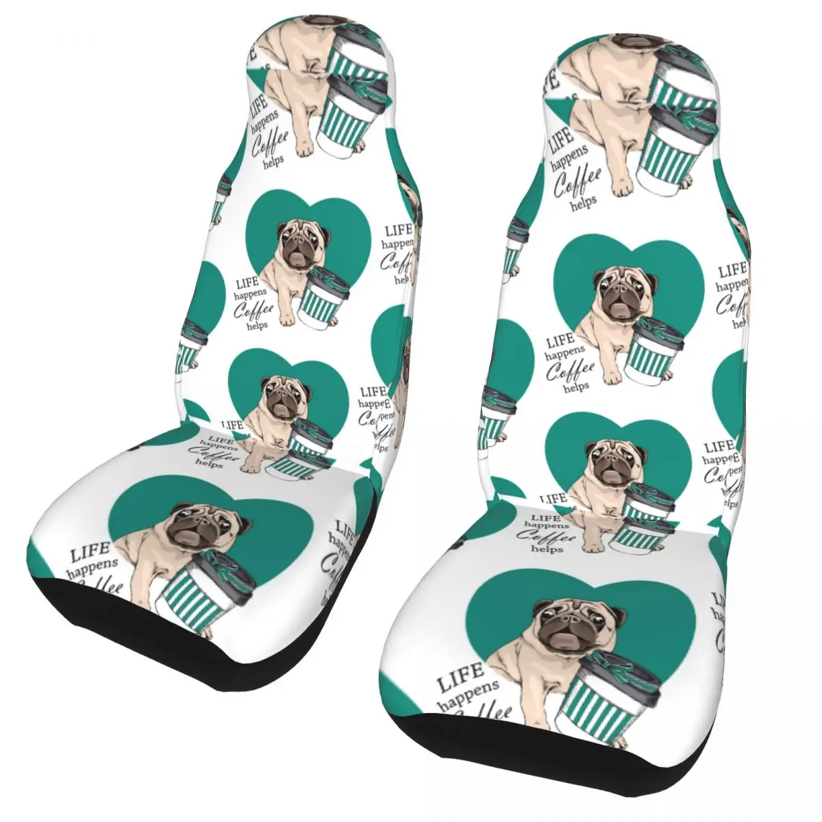 Sweet Pug Life Happens Coffee Helps Universal Car Seat Cover Four Seasons For SUV Cute Dog Car Seat Mat Polyester Car Styling