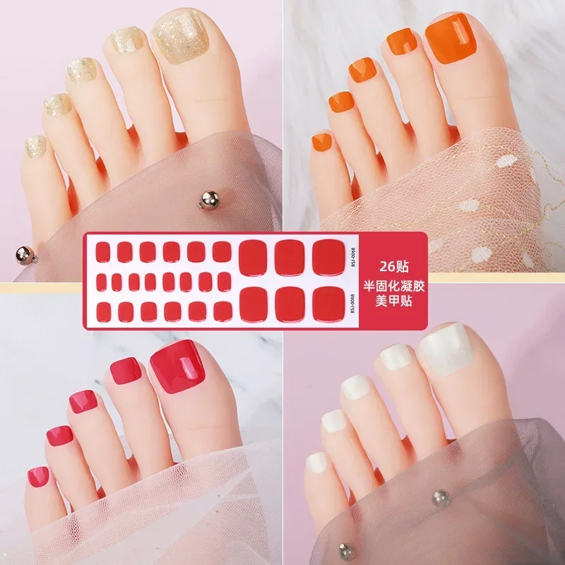 26Tips Pure Kleur Semi-Uithardende Gel Nagelstickers Effen Kleur Teengel Nagelstickers Fototherapie Wraps Nail Art Decoraties