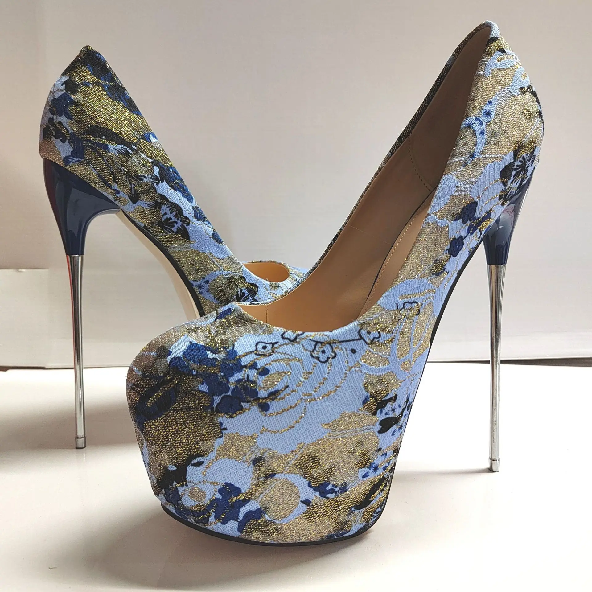 20cm Sexy Pole Dance Platform Pumps Round Toe Super High Metal Thin Heels Feet Fetish Shoes Party Nightclubs Dancers Stilettos