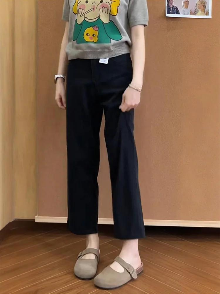 

High Waist Straight Leg Ice Silk Wide Leg Jeans Women's Thin Model plus Size Spring Summer Casual Style Denim Pants