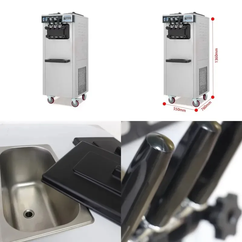 for Commercial Stainless Steel Ice Cream Machine 18-25L/h 3 Flavors Automatic Desktop 1700W Multi-socket