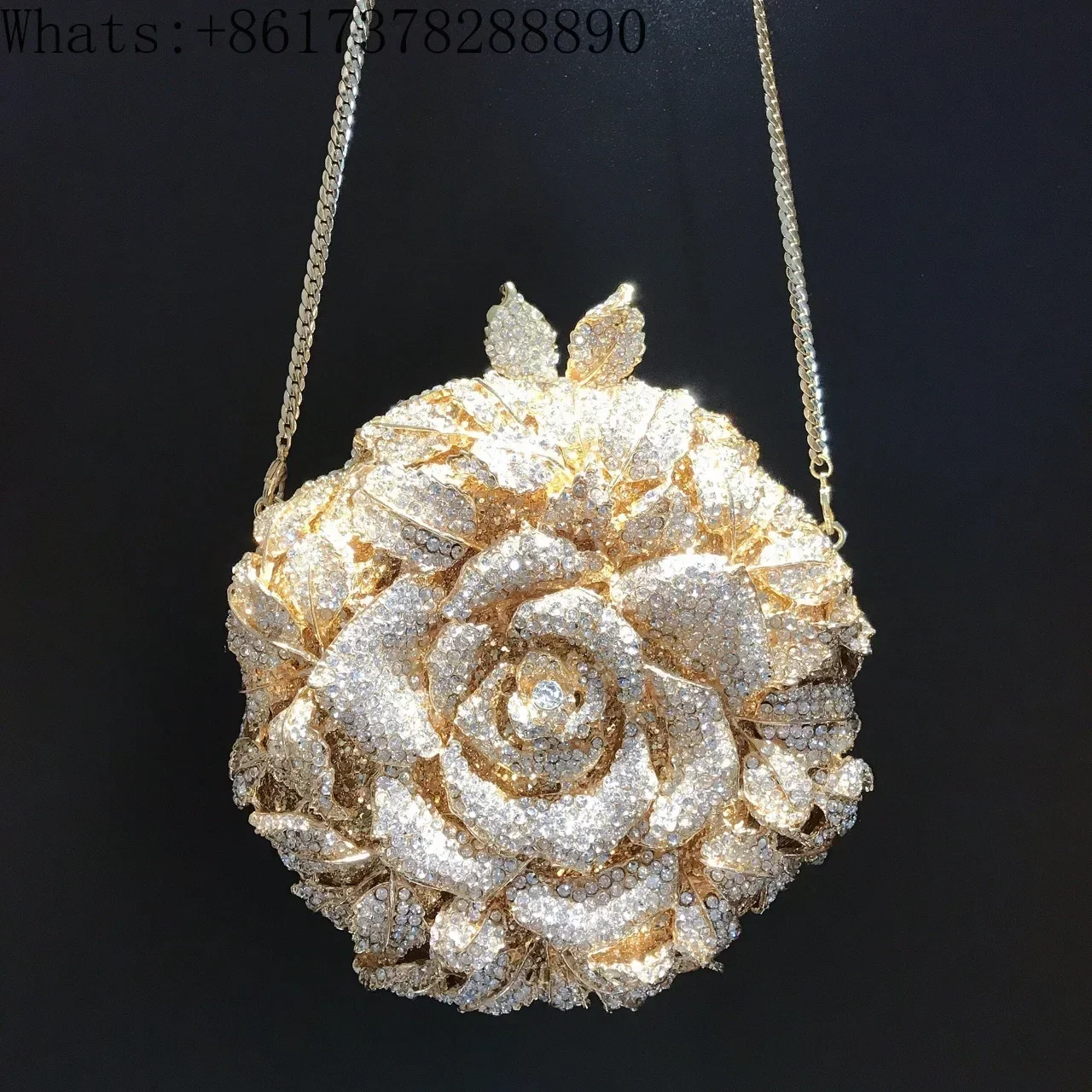 supply diamond-encrusted dinner European and American cosmetic bag flower diamond bag banquet dress hand chain small round bag.