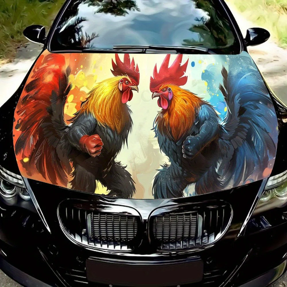 

Dynamic Rooster Battle PVC Car Vinyl Wraps, Self-Adhesive Waterproof Car Hood Decal Sticker, Car Decoration Protection Stickers