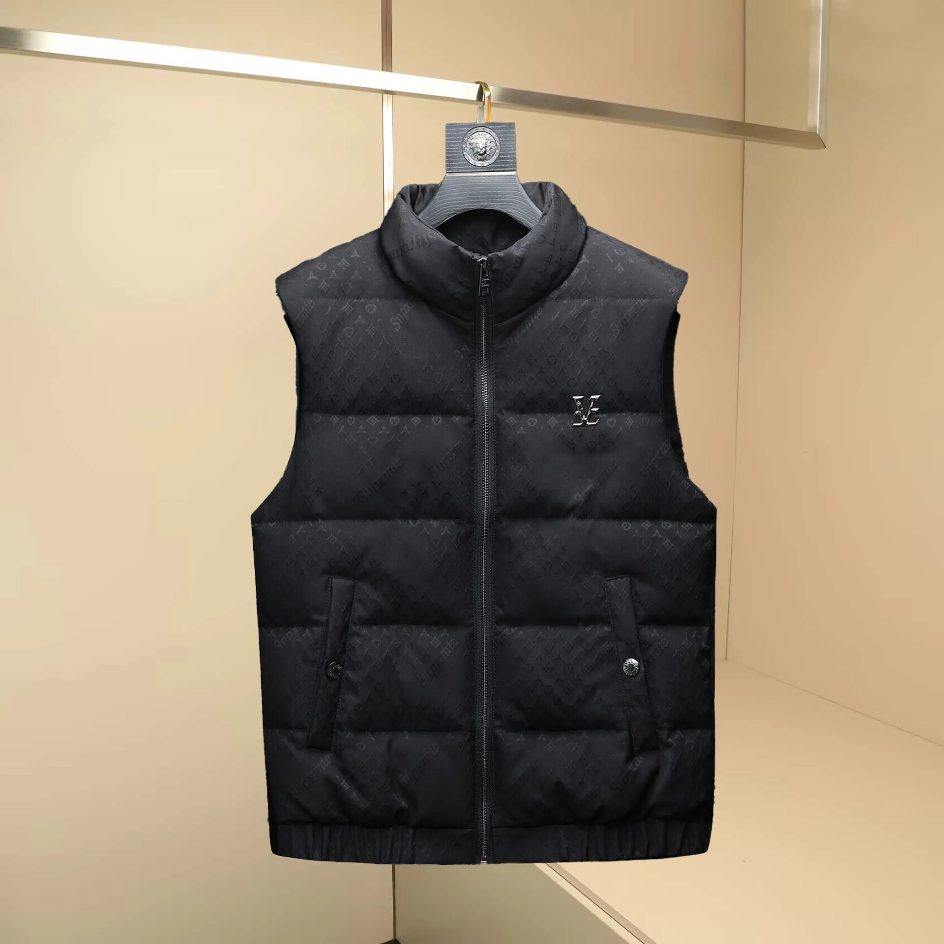 

High Quali Du down Warm Vest Faionable Urban Sle Zipper Decoration Faux Rabbit Fur Fabric No Hat Lightweight