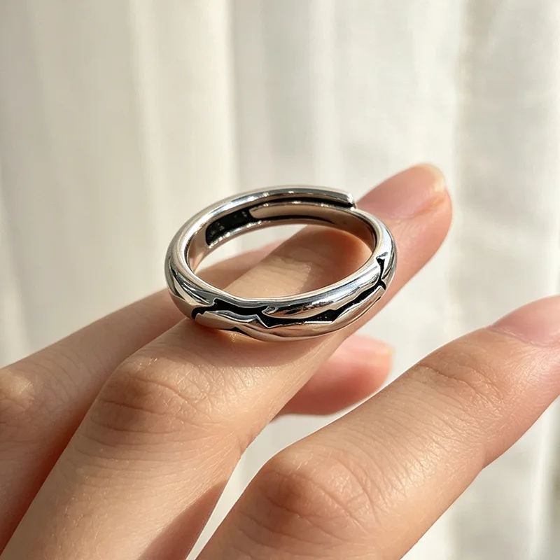 925 Sterling Silver Open Finger Ring Vintage Crack Texture Punk Black Ivy Vine Groove For Women Jewelry Gift Dropship Wholesale
