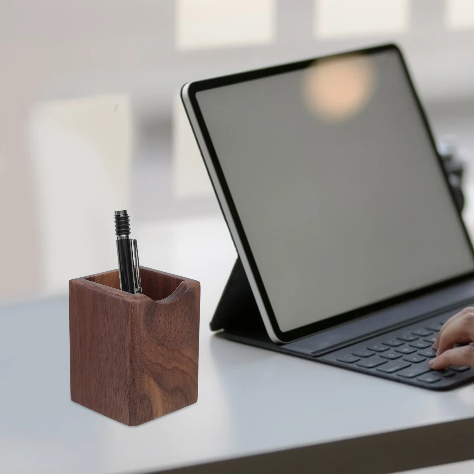 Wood Pen Holder Black Walnut Multi-Use Desk Organizer Stationery Storage Box for Home Office Pen Holder