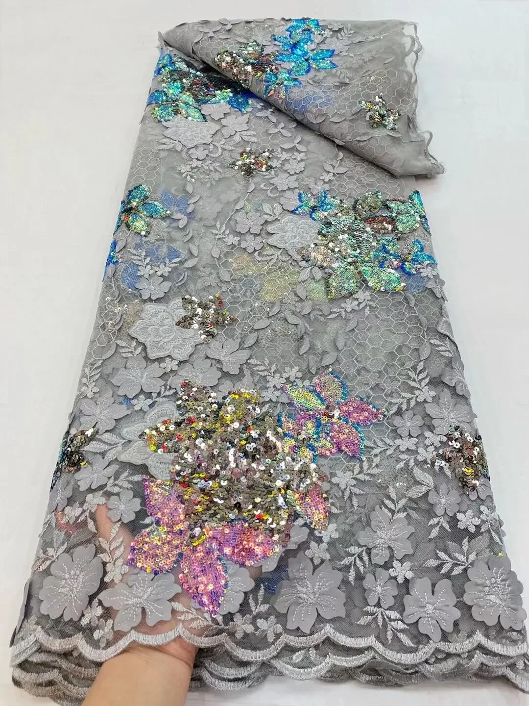 

African Beaded Lace Fabric 2021 Embroidered Nigerian Lace Fabrics Bridal High Quality Lace French Net Lace Fabric