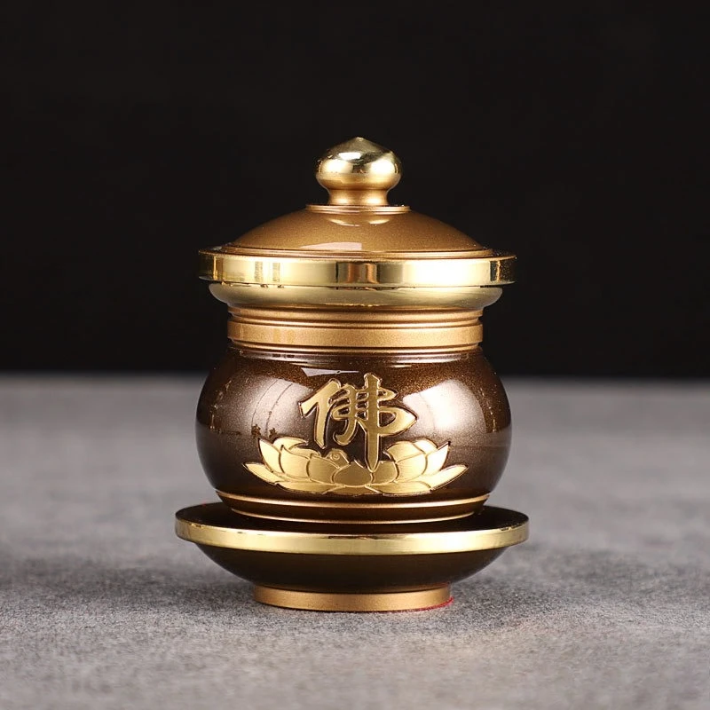 All-copper Buddhist utensils set Buddha supplies household full set Buddha offering set incense burner water supply cup lamp