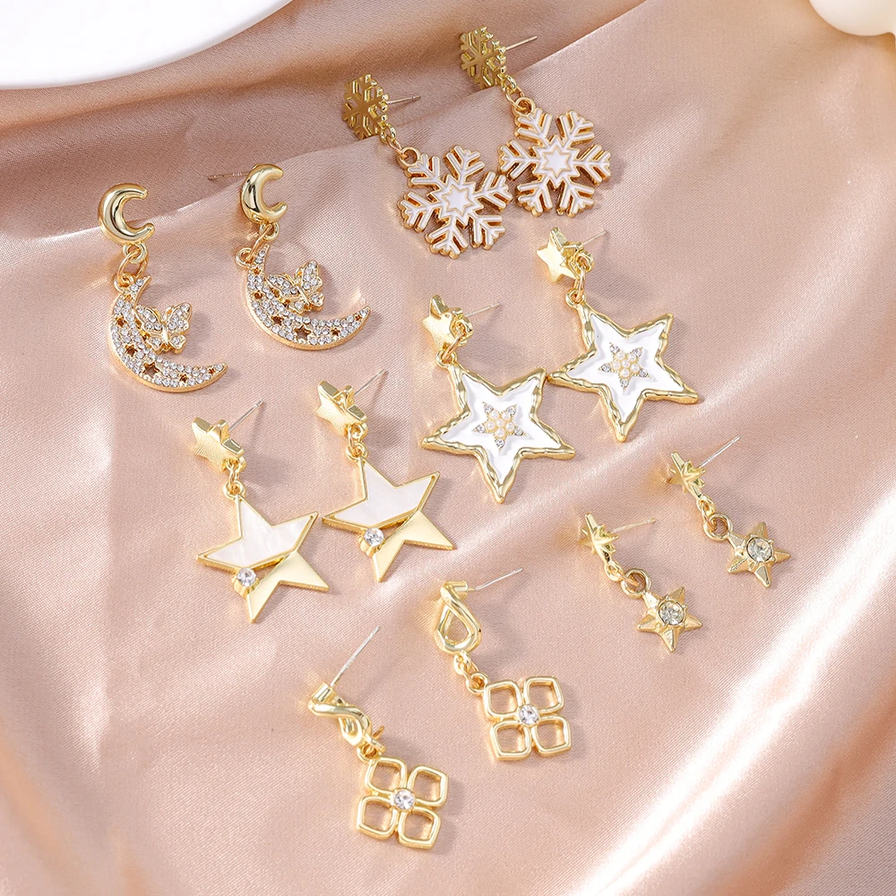Aihua Goldfarbene Polaris-Stern-Ohrringe für Damen, Kristallsterne, Tropfenohrringe, modisch, für den täglichen Gebrauch, Hochzeit, Party, Schmuck, Geschenke – Detail 9