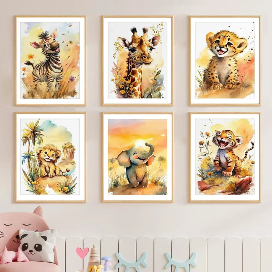 Zebra Elephant Tiger Lion Giraffe Cheetah Safari Nursery Wall Art Canvas Painting Posters And Prints Picture For Baby Room Decor