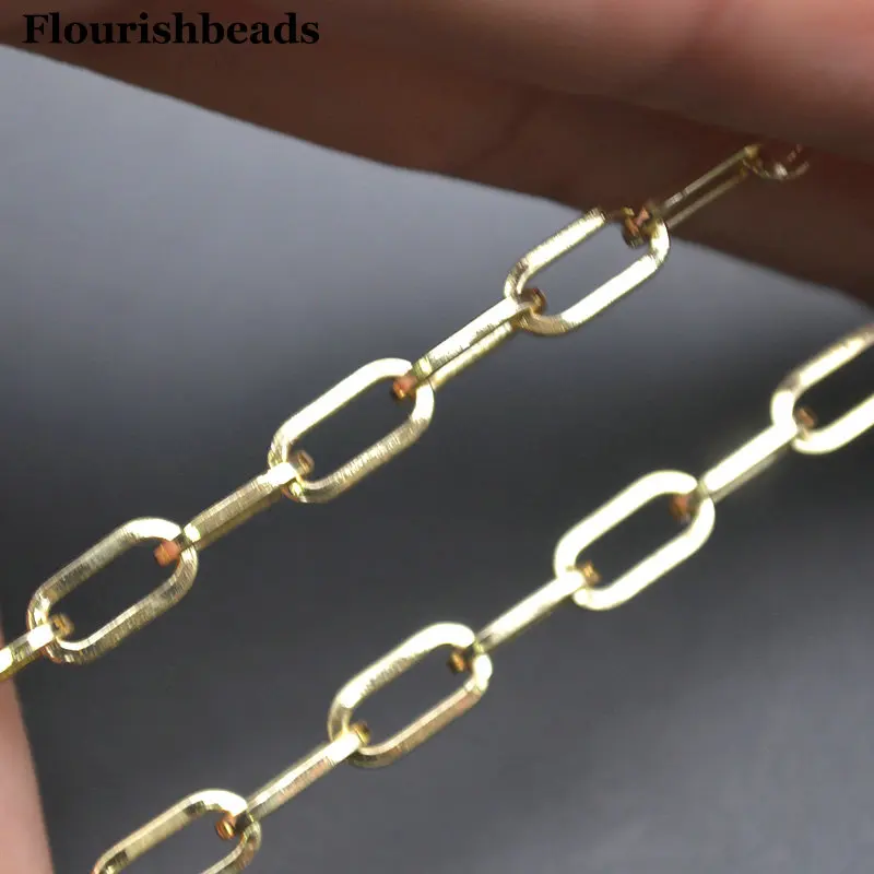 3 Metres 4X11mm Square Paper Clip Shape 18k Gold Color Necklace Bracelet Jewelry Making Chains