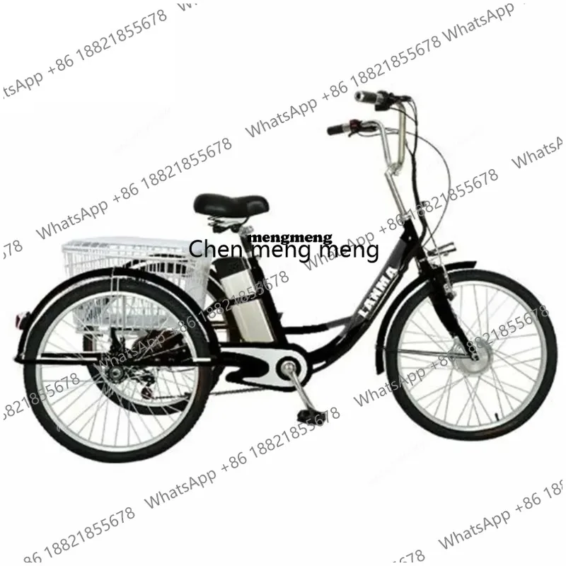 Electric Tricycle 24Inch FatTire Adult 300W48V12AH Removable Battery Electric Bicycle Large Storage Basket Leisure Elderly Cargo