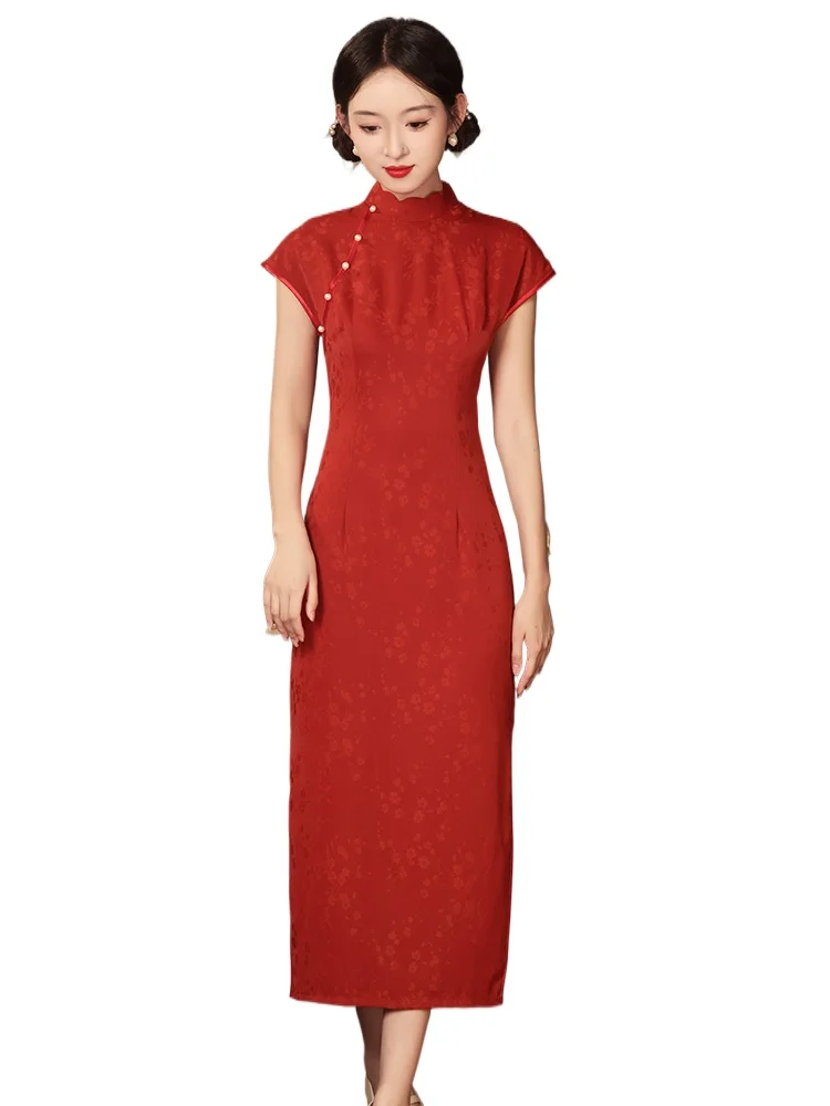 Spring And Summer New Red Chinese Bride Qipao, Engagement Toast Dresses, Girl Style, Outgoing Banquet Style Qipao Skirt Female