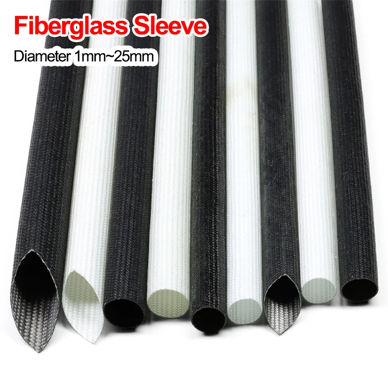 2/5/10m High Temperature Fiberglass Sleeve Black White Diameter 1mm - 25mm 200°C Silicone Resin Coated Glass Fiber Tube Sleeving