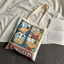 Disney Cartoon Canvas Tote Bags for Girls Anime Donald Duck Stitch Handbags Large Capacity Storage Pouch Cute Shoulder Bag Gifts