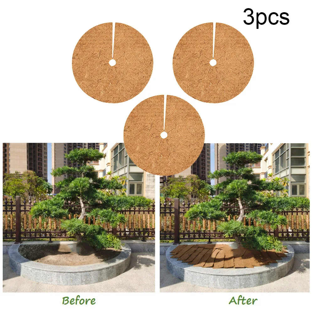 3PCS 20cm-60cm Natural Coco Coir Fiber Tree Mulch Ring Protector Organic Weed-Barrier Mat Anti-grass Disc Flower Pot Cover Set