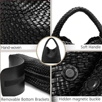 Woven Tote Bag for Women Large Woven Handbag Soft Leather Shoulder Bag Work Shopper Summer Beach Travel Tote Bag with Purse - Image 4