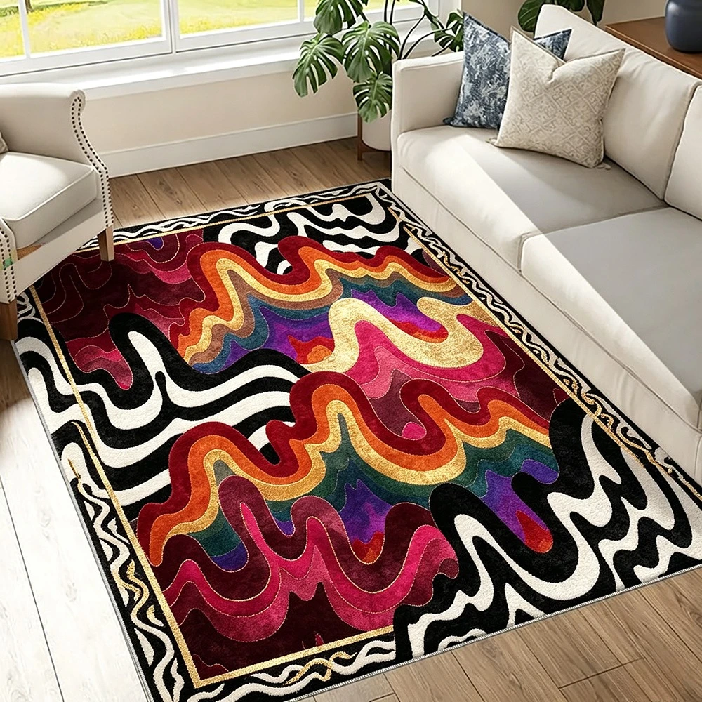 Abstract Wavy Swirl Pattern Area Rug Retro Psychedelic Colorful Gradient Modern Living Room Bedroom Floor Carpet Mat Home Decor