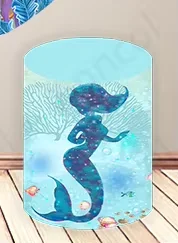 Baby Ariel Round Cover Baby Birthday Mermaid Photo Backdrop Undersea Little Mermaid Cylinder Cover Decor Photography Prop