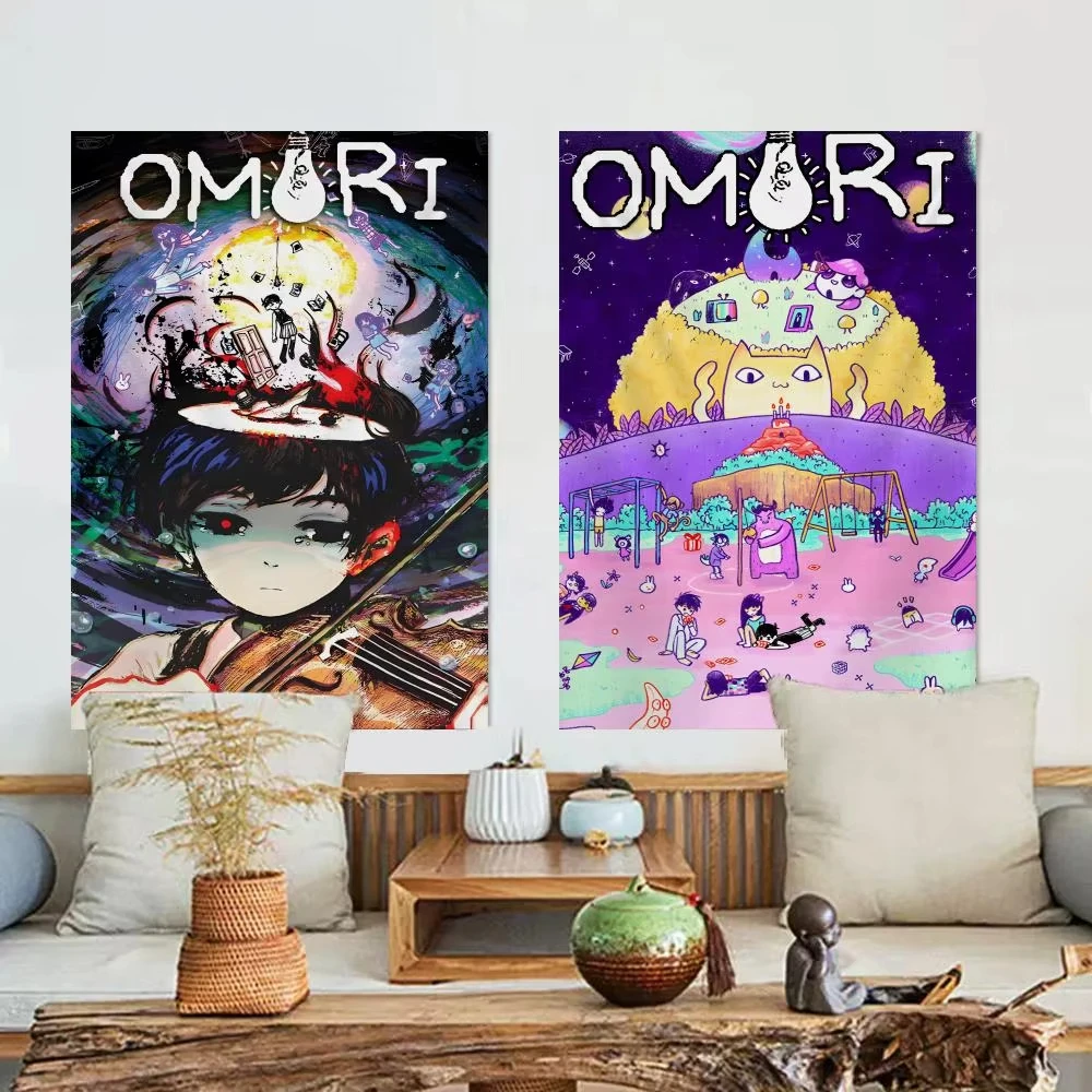 OMORI Video Game Tapestry, Classic Indie Game Character Print, Trippy Psychedelic Wall Hanging for Gamer Bedroom & Otaku Decor