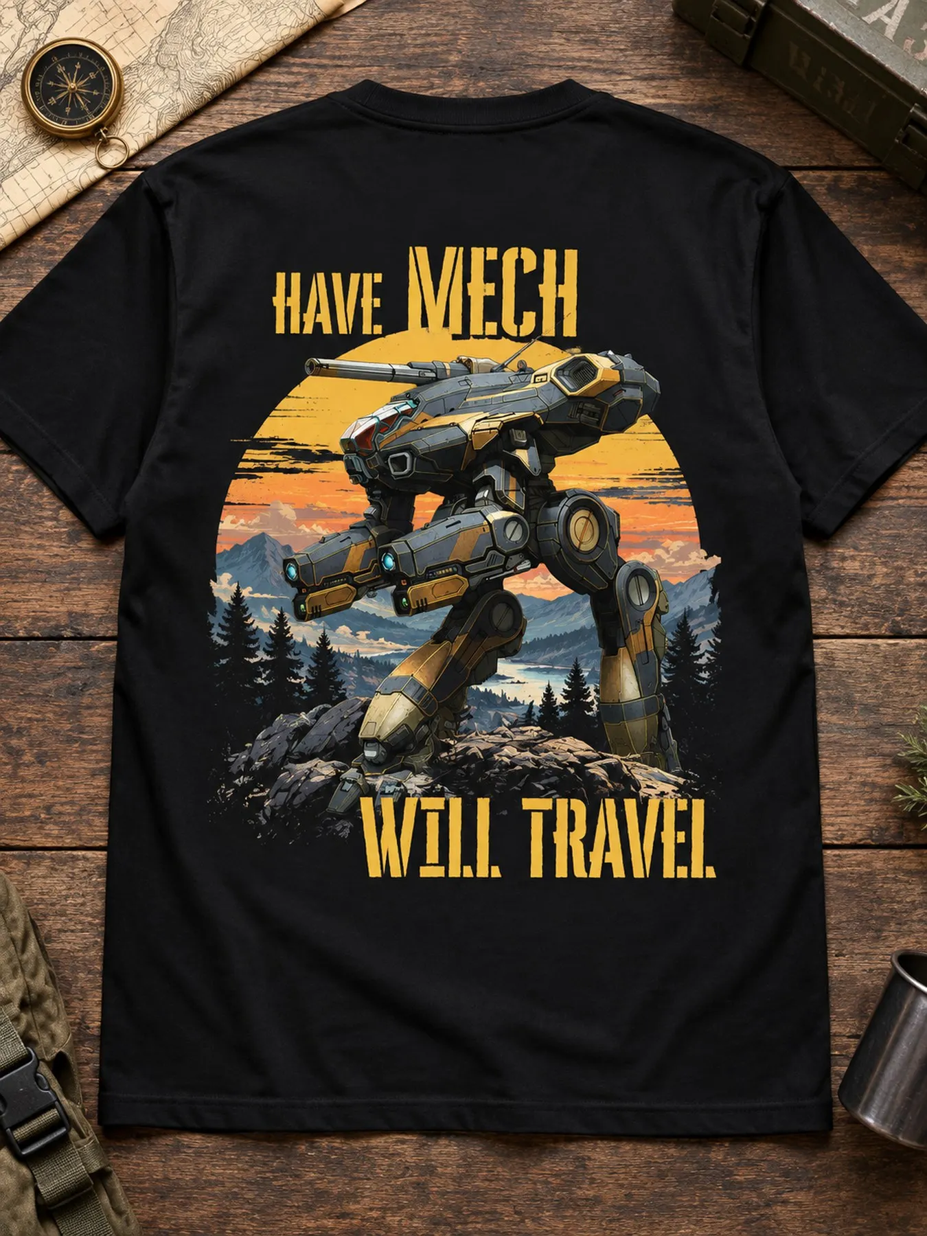 Have Mech Will Travel Battlemech Parody V1 Men'S Print T-Shirt Unisex Tee Graphic Short Sleeve Men's T-shirts