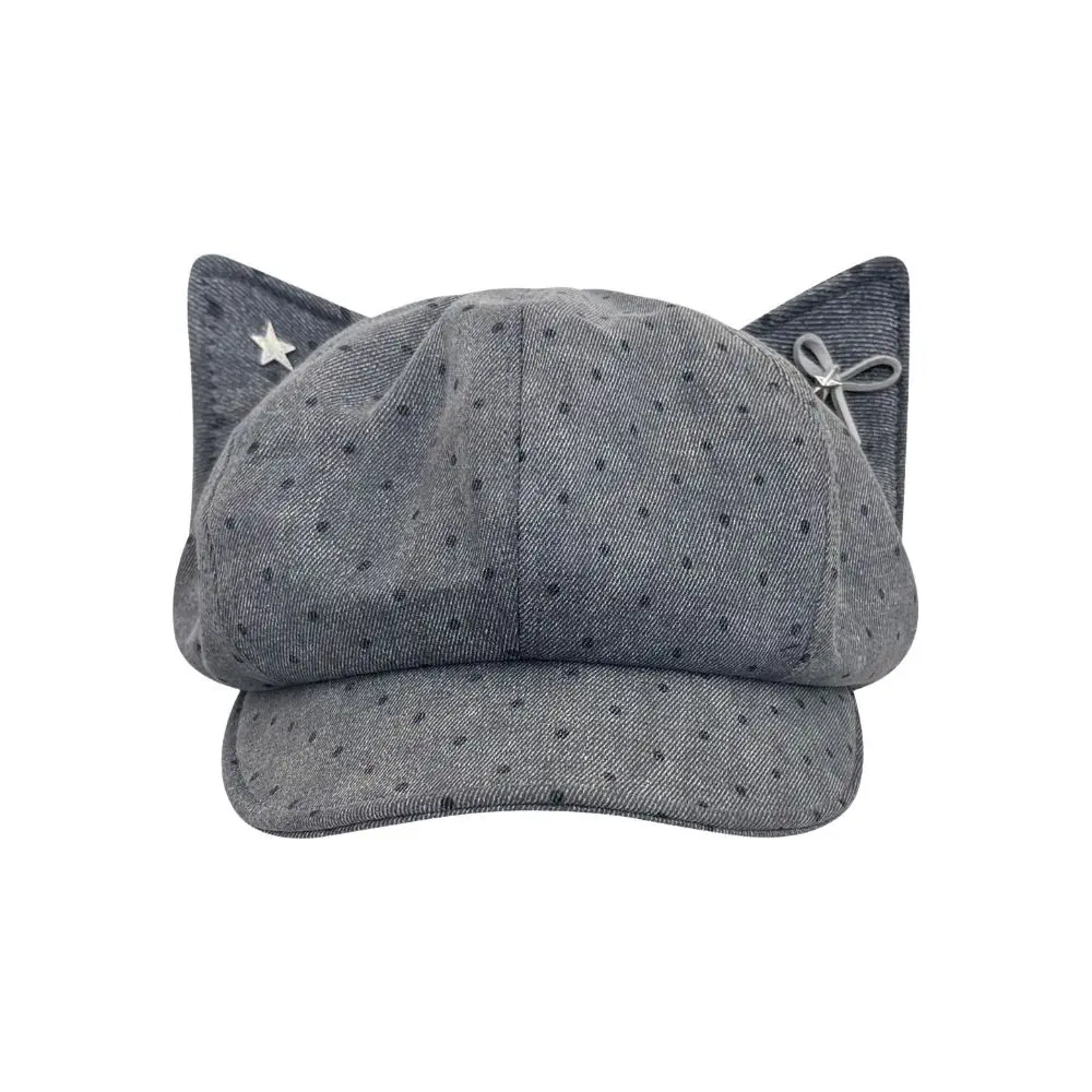 New Polka Dot Cat Ears Beret Hat Bowknot Star Newsboy Caps Cloud Beret Adjustable Denim Beret Cap Women