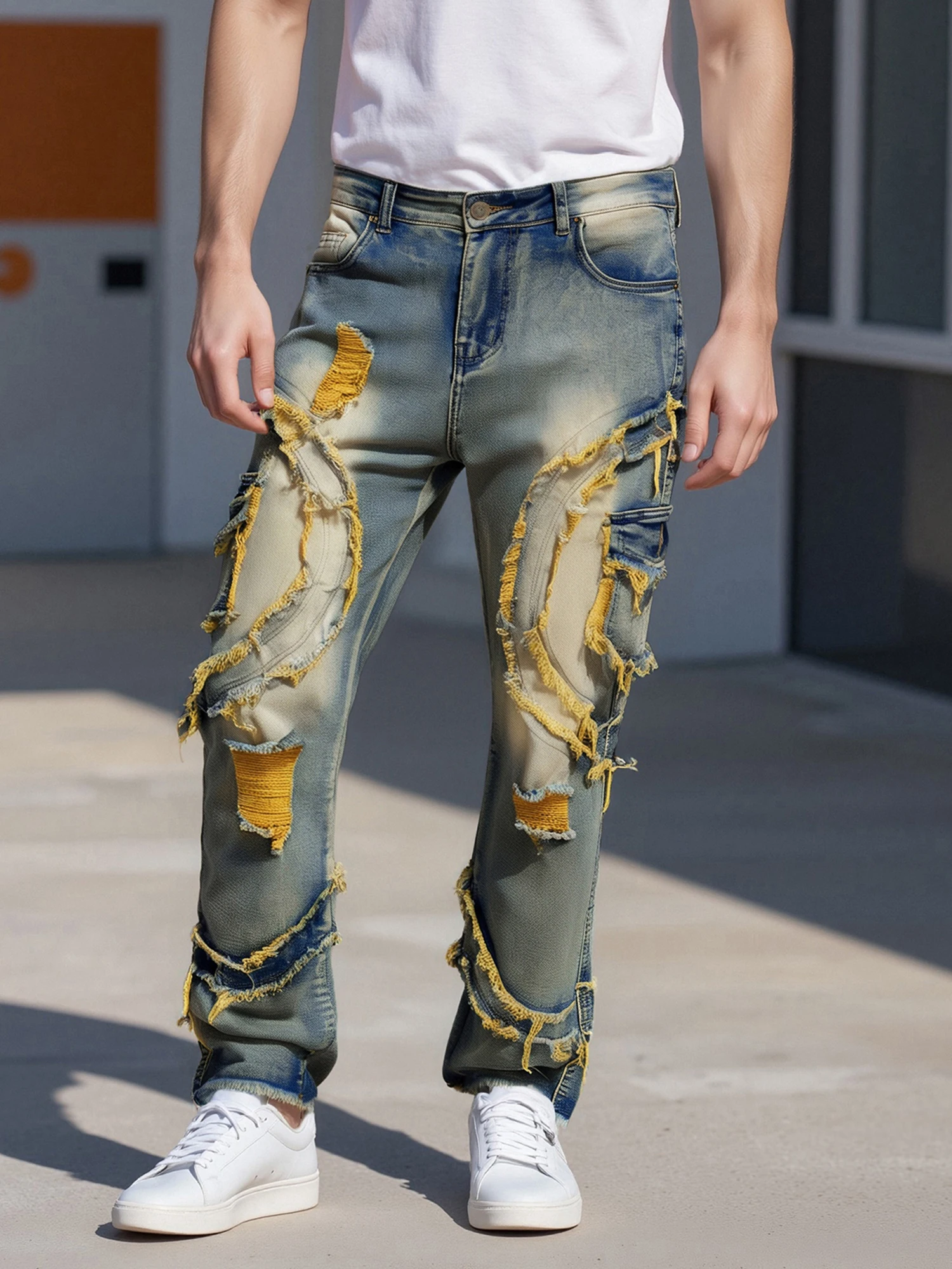 

Мужские весенне-осенние повседневные джинсовые брюки с рваными карманами, джинсовые брюки